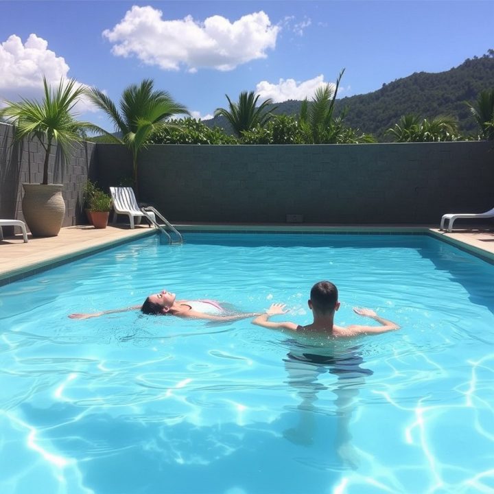 A therapist supporting a client floating in the pool during hydrotherapy